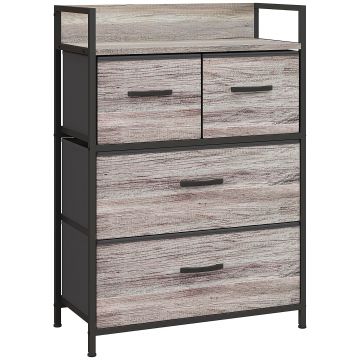 HOMCOM Mobilier de depozitare stil industrial comodă 4 sertare din material textil pliabile și detașabile și 1 raft 60 x 29 x 85 cm gri | Aosom Romania
