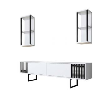 Set mobilier living, Bexley, Chrome Line Set, PAL, Alb/Negru Set mobilier living, Bexley, Chrome Line Set, PAL, Alb/Negru