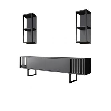 Set mobilier living, Bexley, Chrome Line Set, PAL, Antracit / Negru Set mobilier living, Bexley, Chrome Line Set, PAL, Antracit / Negru