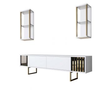 Set mobilier living, Bexley, Gold Line, PAL, Alb/Auriu