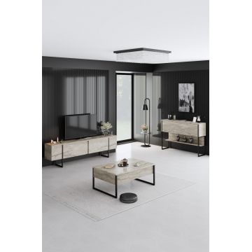 Set mobilier living, Bexley, Luxe Set, PAL, Travertin / Negru