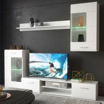 Ansamblu comoda TV, Saleto, Alb, 230.2x39.6x202.4 cm