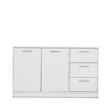 Comodă Brema cu 3 uși și 2 sertare, finisaj mat și spațiu generos, 138x41x81 cm, alb