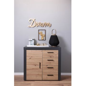 Comoda Corbeto 1T4S, Inter Link, 94x90x86 cm, lemn, antracit/natur