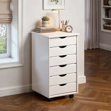 Comoda cu roti si 6 sertare Simon, Inter Link, 35x40x65 cm, lemn, alb