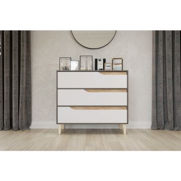 Comodă cu sertare Wood, 4 sertare spațioase, structură PAL melaminat + MDF, 100x75x50 cm, personalizabil