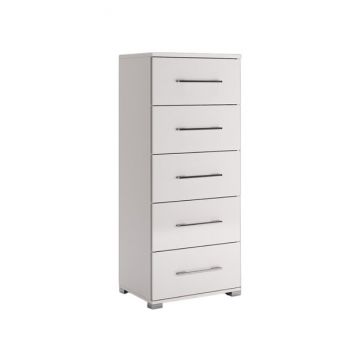 Comodă Family 5S, Cu 5 Sertare Spațioase Și Design Modern, PAL, 55.1x40x132.3 cm, Alb