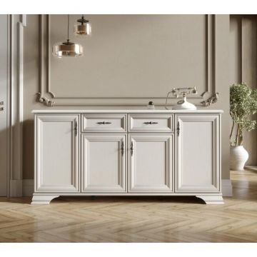 Comodă Idento KOM4D2S, 4 uși și 2 sertare, MDF și PAL laminat, 184x44.5x90 cm, alb alpin