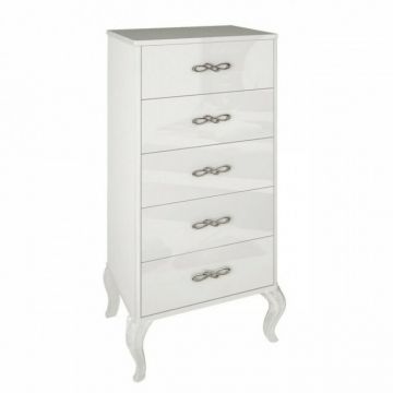 Comodă Înaltă Imperia, 5 Sertare, PAL Melaminat, 55x45x117.2 cm, Alb