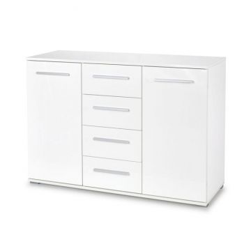 Comodă Lima KM-4, spațiu generos de depozitare, PAL laminat lucios, 116x40x82 cm, alb