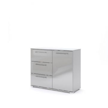 Comodă Megy 1U3S, design modern cu 1 ușă și 3 sertare, finisaj gri lucios, 81.1x100x40 cm