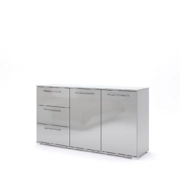 Comodă Megy 2U3S, spațioasă cu 2 uși și 3 sertare, finisaj gri lucios, 81.1x145.8x40 cm