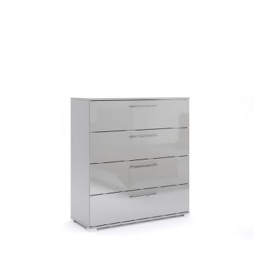 Comodă Megy 4S, cu 4 sertare încăpătoare, finisaj gri lucios, 106.1x100x40 cm