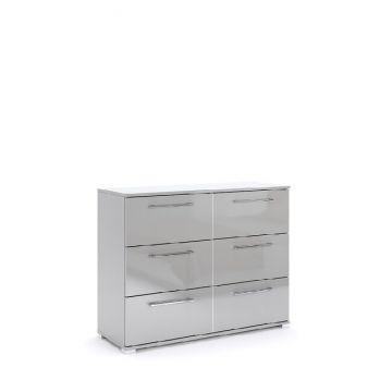 Comodă Megy 6S, elegantă cu 6 sertare, finisaj gri lucios, 81.1x108.3x40 cm