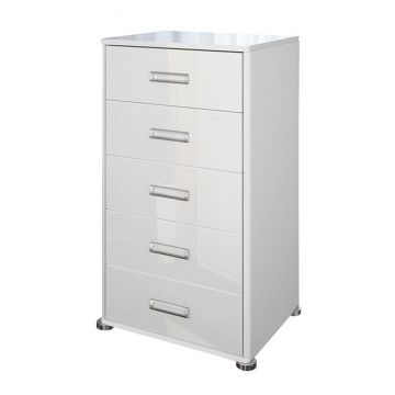 Comodă Melisa, Cu 5 Sertare Și Design Compact, PAL, 55x45x98 cm, Alb