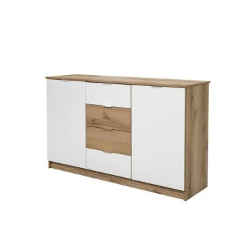 Comodă Panama, cu rafturi generoase și finisaj natural, PAL melaminat, 130x82x45 cm, Alb