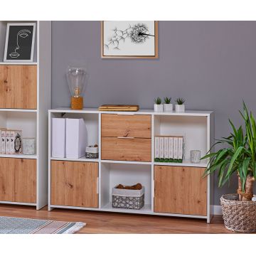 Comoda Pepeto 2T2S, Inter Link, 120x30x77 cm, lemn, alb/stejar