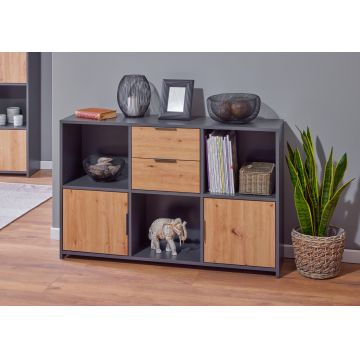 Comoda Pepeto 2T2S, Inter Link, 120x30x77 cm, lemn, antracit/stejar