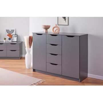 Comoda Silenzia 2T4S, Inter Link, 122x40x92 cm, lemn, gri grafit