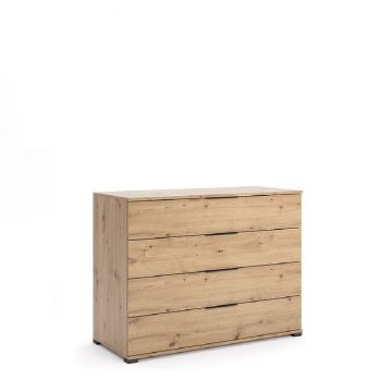 Comodă Teddy, 3 sertare spațioase, finisaj stejar natural, 83.5x110x47 cm