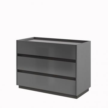 Comodă Teo, cu 3 sertare încăpătoare, design minimalist, material PAL și MDF, 72.5x100x46.5 cm, gri
