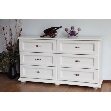 Comodă Tip 2 cu 6 sertare, spațiu generos depozitare, PAL melaminat, 148/48/82 cm, alb