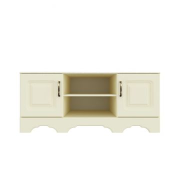 Comodă TV Boston, 2 uși și spațiu pentru depozitare, MDF frezat și PAL melaminat, 130x52x56.5 cm, ivory