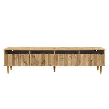 Comodă TV cu 4 sertare, din MDF și acril, 178x35x45 cm, Culoare naturală