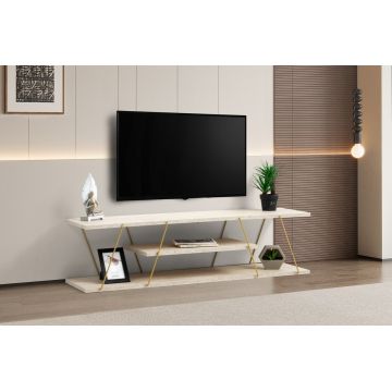 Comoda TV, Hanah Home, Canaz, 120x33x30 cm, Travertin / Auriu