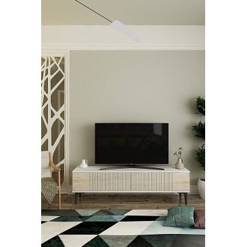 Comoda TV, Hanah Home, Corsa 120, 120x40.5x32 cm, Alb / Travertin