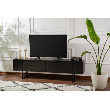 Comoda TV, Nordure, Serenity, 180x50x30 cm, Negru lemn / Negru