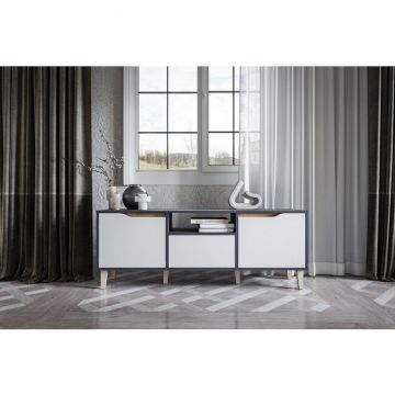 Comodă TV Wood, spațiu media + depozitare, structură PAL melaminat, 160x60x40 cm, personalizabil