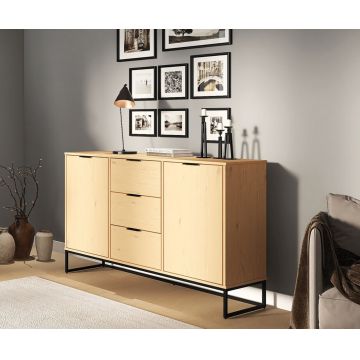 Comoda Vivo 2T3S, Inter Link, 150x45x80 cm, lemn, stejar/negru