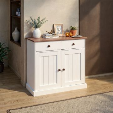 Comoda Westerland 3.2 , Inter Link, 90x45x86 cm, lemn, alb/maro sepia