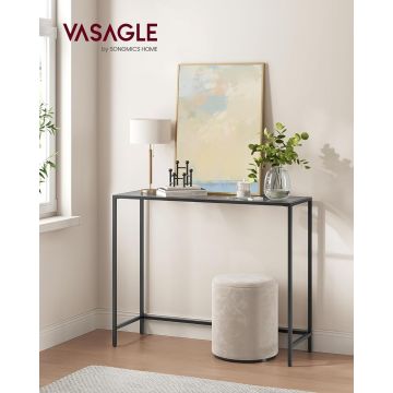 Consola cu blat din sticla securizata, Vasagle, 100x20x80 cm, otel, negru/gri ardezie