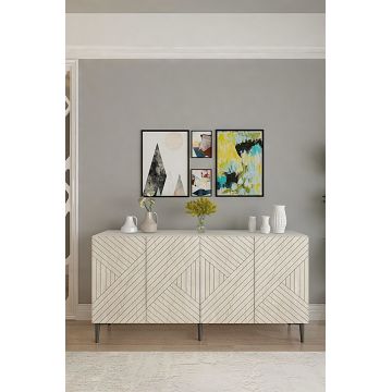 Consola, Hanah Home, Ferro 150, 150x75x32 cm, Alb / Travertin