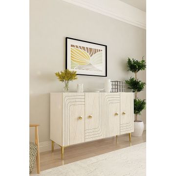 Consola, Hanah Home, Lessi 120, 120x75x32 cm, White / Travertine / Gold