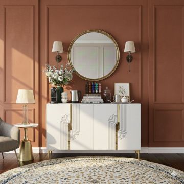 Consola, Hanah Home, Meyra 120, 120x75x32 cm, Alb/Auriu