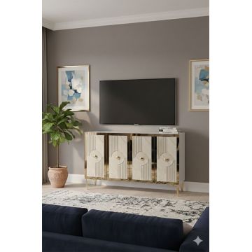 Consola, Hanah Home, Pega 120, 120x79x32 cm, White / Travertine / Gold