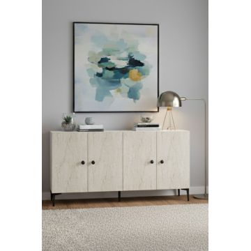 Consola, Hanah Home, Pella 150, 150x75x32 cm, Alb / Travertin