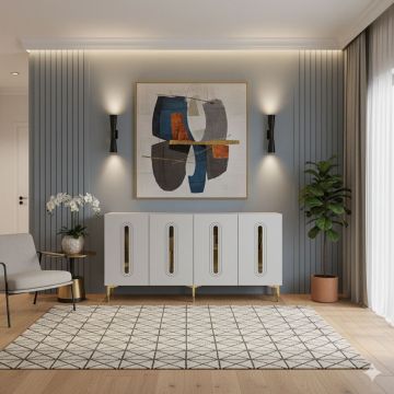 Consola, Hanah Home, Rany 150, 150x75x32 cm, Alb/Auriu