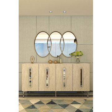 Consola, Hanah Home, Rany 150, 150x75x32 cm, White / Travertine / Silver