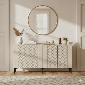 Consola, Hanah Home, Resso 150, 150x75x32 cm, Alb / Travertin