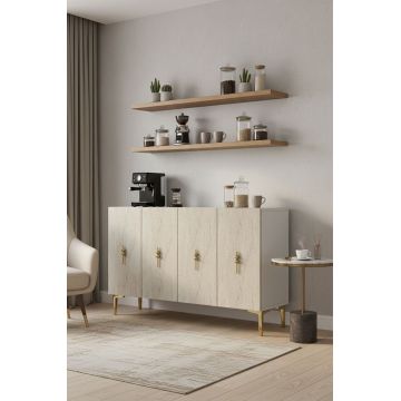 Consola, Hanah Home, Salkım 120, 120x79x32 cm, White / Travertine / Gold