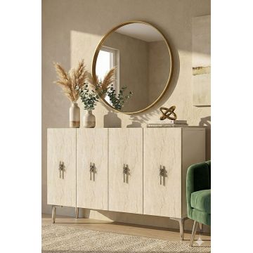 Consola, Hanah Home, Salkım 120, 120x79x32 cm, White / Travertine / Silver