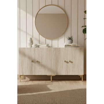 Consola, Hanah Home, Simple 150, 150x75x32 cm, White / Travertine / Gold