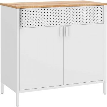 Dulap depozitare metalic cu 2 usi, raft reglabil, cadru otel, stil industrial, 80x40x76 cm, alb si bej