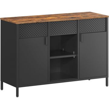 Dulap metalic cu 2 usi si polite reglabile, otel si PAL, stil industrial, 40x110x76 cm, maro rustic