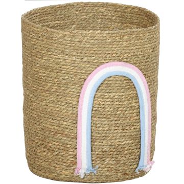 HOMCOM Coș de depozitare 24,7L cu decorațiune curcubeu, coș împletit mare pentru baie, dormitor, natural | Aosom Romania