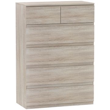 HOMCOM Comodă 6 sertare, mobilier de depozitare fără mânere design minimalist 80 x 39 x 115 cm lemn natural | Aosom Romania